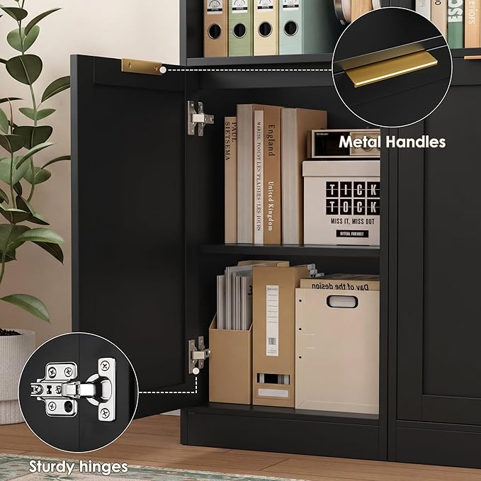 FACBOTALL 73.5" Tall Narrow Bookshelf, Tall Bathroom Storage Cabinet, Slim Bathroom Cabinet with Doors, 6 Tier Slim Bookshelf with Storage, Narrow Storage Cabinet for Living Room, Home Office, Black
