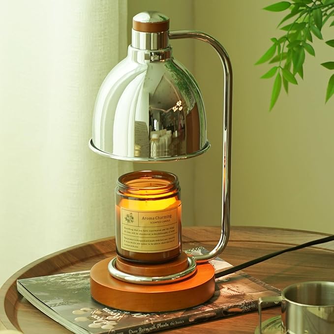 Candle Warmer Lamp with Timer Dimmable, Solid Wood Base, Home Room Decor, Birthday Gifts for Women Mom, Bauhaus Style Wax Warmer Lamp for Jar Candles with 2 Bulbs (Brown)