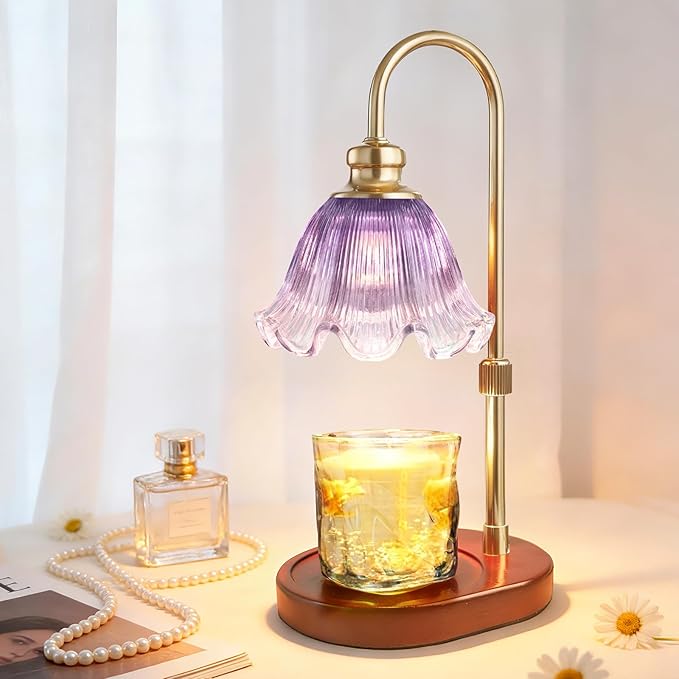 Candle Warmer Lamp with Timer: Birthday Gifts for Women, House Warming Gifts New Home Decor – Height Adjustable Candle Lamp for Mom, Anniversary - Walnut Solid Wood Base, with 2 Bulbs