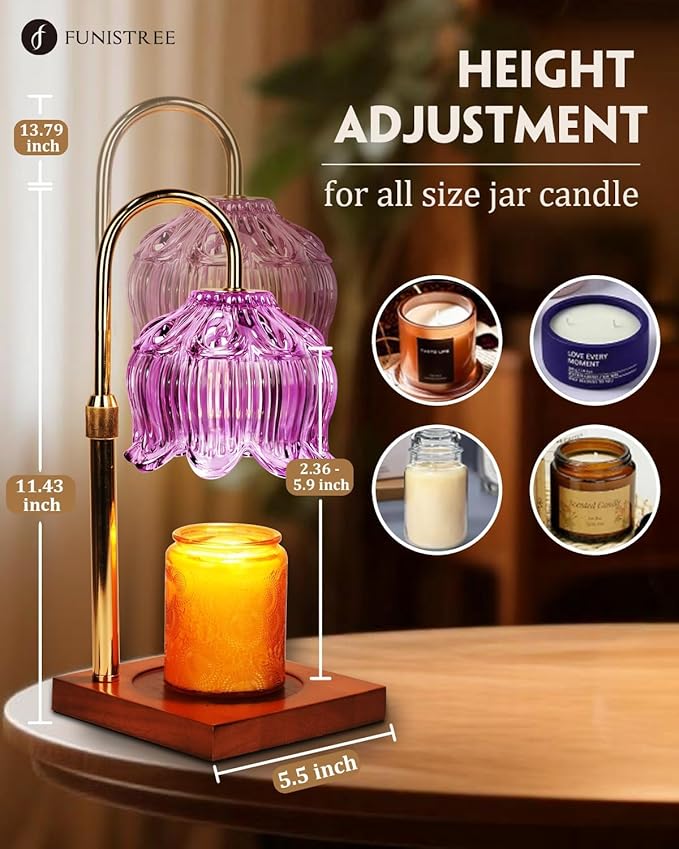 Purple Candle Warmer Lamp with Timer & Dimmer, Candle Lamp Warmer Adjustable Height, Mothers Day Birthday Gifts for Women Mom, House Warming New Home Bedroom Decor, Flower Wax Warmer for Jar Candle