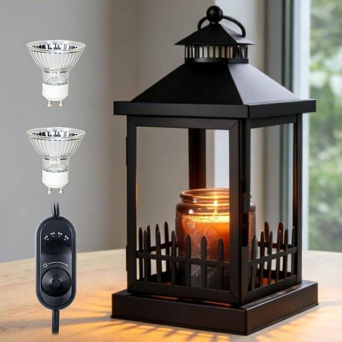 Candle Warmer Lamp with Timer,Compatible with 3 Wick Candles Jars,Dimmable Farmhouse Candle Lamp Warmer,Lantern Candle Warmer Lamps Fully Enclosed and Hanging Up Designed
