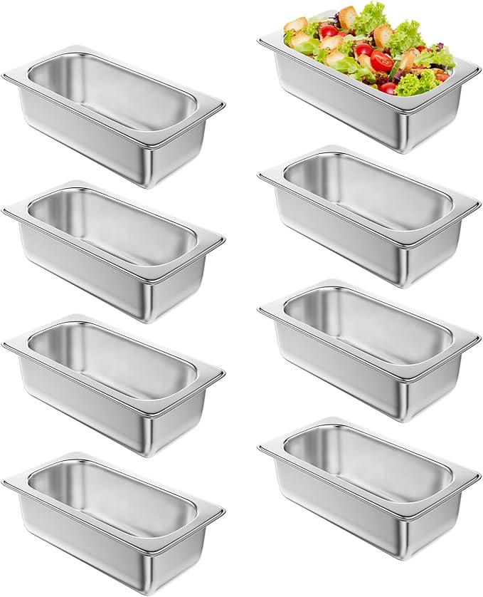 Steam Table Pan Hotel Pans: 1/4 Size 8 Pack 4 Inch Deep Stainless Steel Hotel Pan for Food - Commercial Catering Pan for Hotel Restaurant Buffet Party Supplies