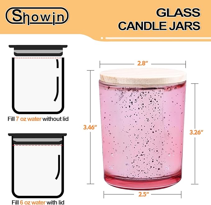 SHOWIN Thick Candle Jars for Making Candles 12 Pcs, 7 OZ Empty Jars with Wood Lids for Candle Making, Sample Container, Rose Pink