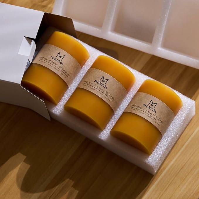 MOZEAL 3" x 6" Hand-Poured Unscented Candle, Dripless Pillar Candle Set of 3, Long Lasting Burning, Approx 120 Hours Burn Time, Rustic Country Style, for Autumn Feasts, Spicy Elegance, Spicy Mustard
