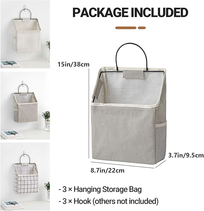 Fabric Wall Hanging Storage Caddy Bag Over the Door Pouch Organizer for Bedroom Bathroom Kitchen (3Pack-B)…