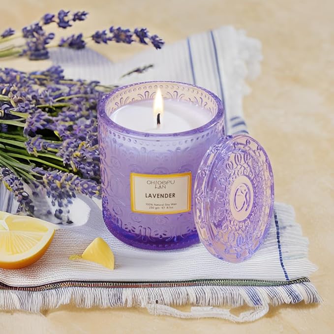 Chloefu LAN Lavender Candle, Candles for Women, Purple Candles, Scented Candle Gift, Nature Soy Wax, Home Decor, Mother Gifts, 55 Hours Long Burning, 8.1 oz
