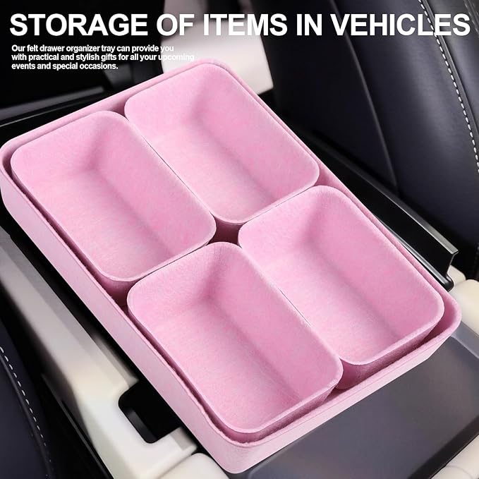 HNYYZL Desk Drawer Organizer,7 Pack Felt Drawer Organizer Shallow Drawer Organizers Felt Storage Bins,Desk organizer trays (Pink)