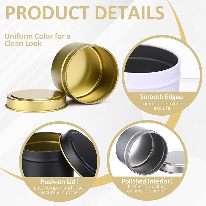 Moxweyeni 100 Pcs 4oz Candle Tins with Lids DIY Metal Wax Container Tins Bulk Empty Round Containers for Candle Making, Salves Candy Favors, Spices, Crafts, Christmas Gifts (4 Colors)