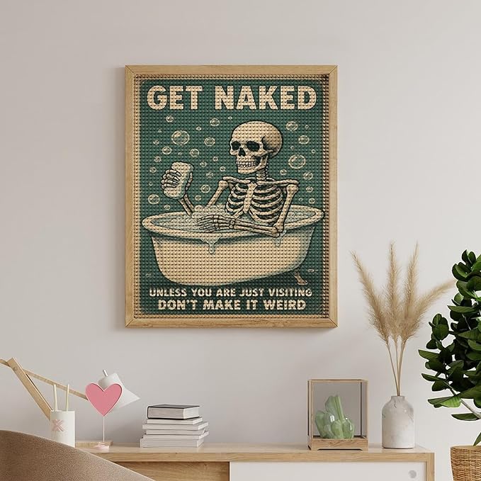 KIVJMSIDJA Skull —Get Naked Unless You are Just Visiting Diamond Painting Kits for Adults,Diamond Art Kits for Beginners 5D Round Diamond 16"x20"