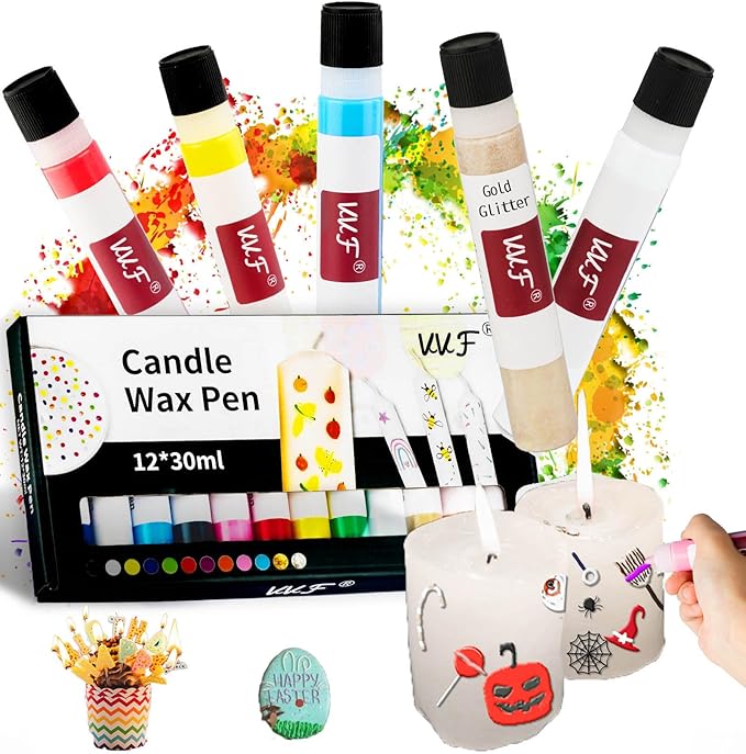 VVF Candle Wax Pen Set – 12 Vibrant Colors with Glitter Pens for Fun DIY Candle Painting Kit, Candle Making, Crafts, Holiday & Party Decorations