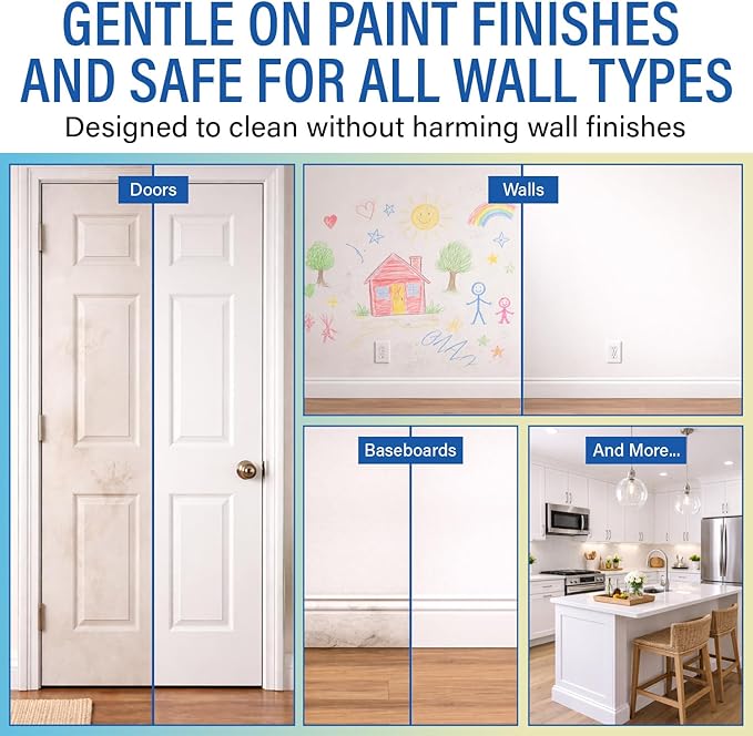 CleanWall Wall, Door & Baseboard Cleaner Spray – 32 oz Multi-Surface Formula Safe for Painted Walls – Made in USA – Family-Friendly – Tackles Everyday Kid Messes like Handprints, Smudges & Crayon