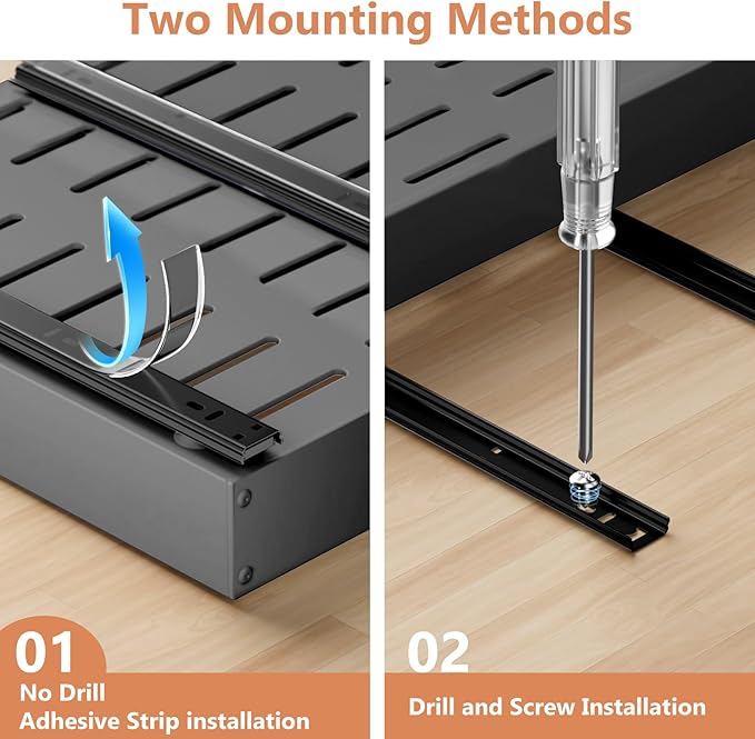 2 Pack Pull out Cabinet Organizer, Width (12"-19") Depth (17"-23"), with 3 Rails Adjustable Slide, Expandable Pullout Drawers for Cabinets, No Drill Adhesive Kitchen Drawers for Pantry Shelves