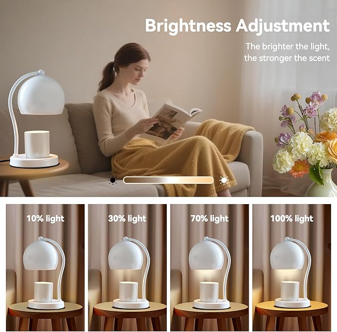 Ceramic Candle Warmer Lamp with Timer Dimmer Fit for Candle Jars, Modern Design with 2 Bulbs, House Warming Gifts, New Home Decor, Mother's Day, Birthday Gifts (White)
