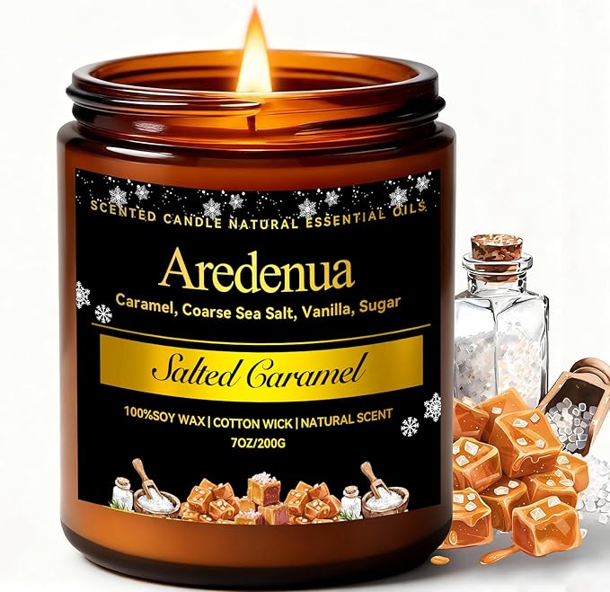 Salted Caramel Candle | Odor Eliminating Candles - 7oz Soy Candles for Home, Warm Sweet Aroma Relaxing Home Scented Candles, Aromatherapy Candle Gift for Women & Men