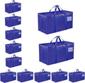 12 Pack-Extra Large Heavy Duty Moving Bags - Waterproof Storage Totes with Handles & Zippers, Foldable for College Dorm, Storage (Blue)