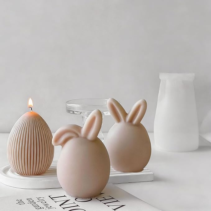 52Pack Easter Silicone Candle Molds Set, Including 50 Candle Wicks and 2 Bunny Mold for Soap Making, Handmade Egg Rabbit Art Craft Gift and Easter Home Decor