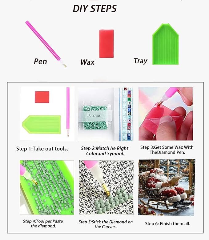 APTDYIGL 5D Christmas Diamond Painting Kits for Adults Beginner,DIY Santa Claus Reading Book Diamond Art Kits for Adults,Round Full Drill Diamond Dots with Gem Art Kits,Home Wall Decor 12X16inch