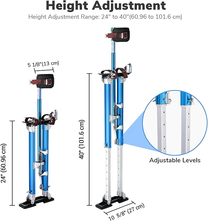 Yescom Drywall Stilts 24" - 40" Adjustable Aluminum Painting Tool with Extra Pair of Upgraded Stilt Straps Padded Leg Bands for Secure Fit & All-day Comfort