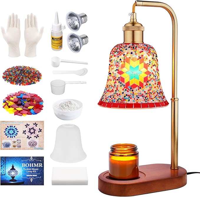DIY Turkish Mosaic Candle Warmer Lamp Kit, Stained Glass Wax Melt Warmer Lamp Making Kit- Easy,Fun, No Experience Needed, Mosaic Art &Craft Project Kits for Adults &Teens,Make Your Own Lamp,Multicolor