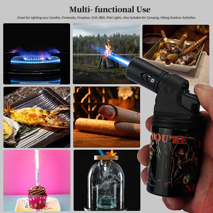 HONEST Two Pack Lighter Single Power Jet Flame Butane Lighters Refillable Adjustable Gas Lighter Windproof Lighters Shipped Without Gas (Black& Blue)