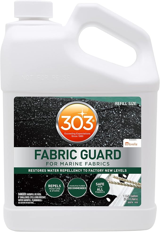 303 Products Marine Fabric Guard – Water Repellent & Stain Shielding Fabric Spray, Safe for All Outdoor Upholstery, Simple & Easy to Use, Protectant Spray for Boats, 1 Gallon
