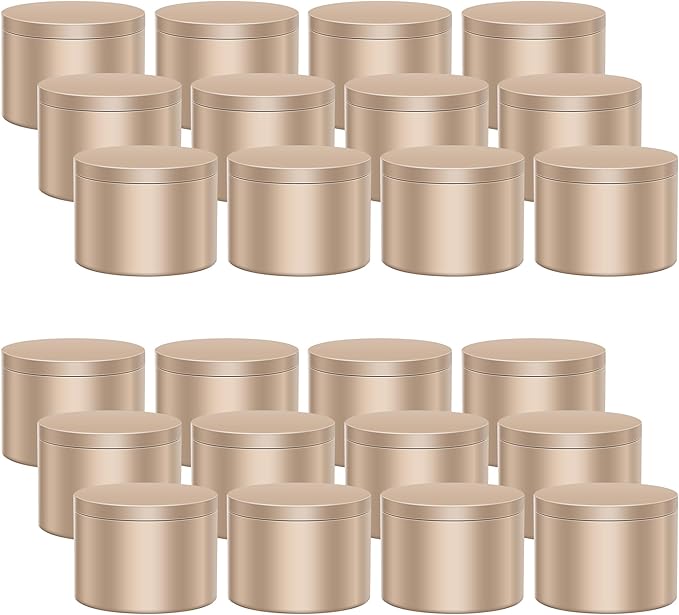 AOSWELE 24 PCS Gold Candle Tins 8 OZ Bulk, Premium Empty Candle Tin Jars 8OZ, Matte Candle Tin Container, Candle Tin Can, Sleek Candle Vessel for DIY Candle Making Supplies Kit
