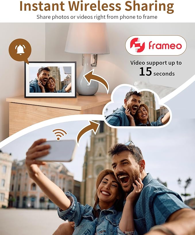 Frameo 10.1 Inch Digital Picture Frame，WiFi Electronic Frame，1280 * 800IPS HD Touch Screen， Smart Digital Photo Frame,32GB Storage, Wall Mountable, Share Instantly, Birthday Gifts for Women, Mom