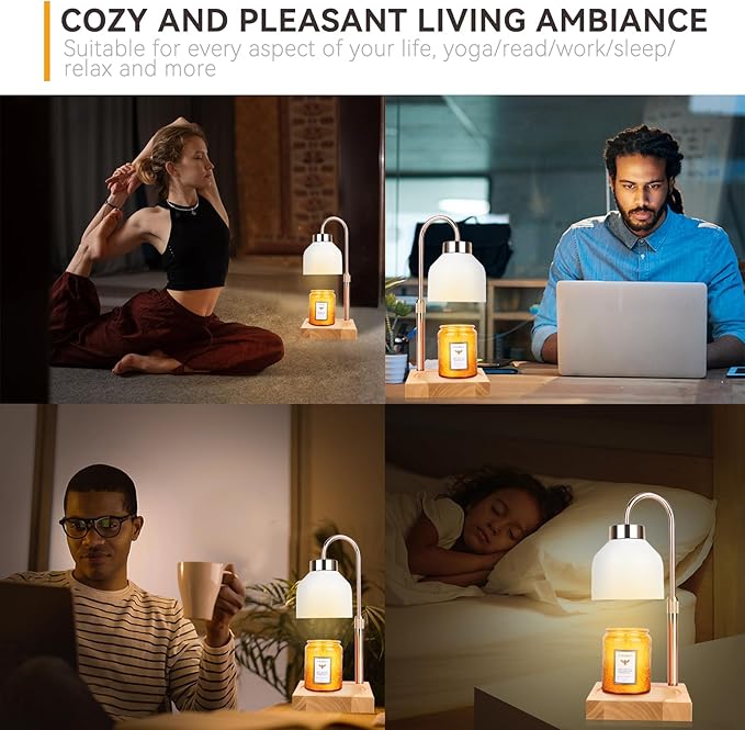 TOACSUCP Candle Warmer Lamp with 3 Bulbs, Adjustable Height Dimmable Candle Warmer with Timer, Compatible with Large Jar Candles, Candle Lamp with Charming Gift Box Ribbon for Her/Him(White)