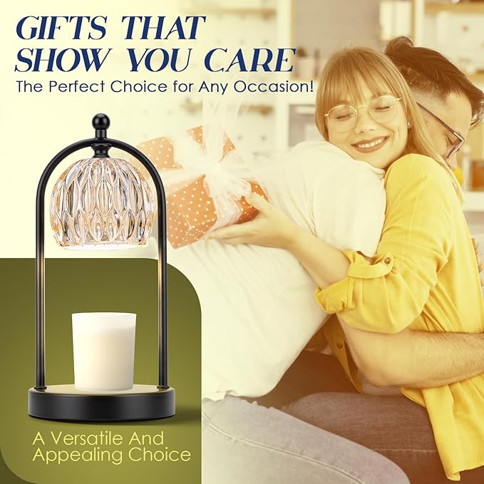 Soilsiu Candle Warmer Lamp With Timer, Electric Glass Light for Bedroom, Dimmable Wax Melts for Jars, Beside Lamp Gifts for Women Home Decor (2 Bulbs Included)