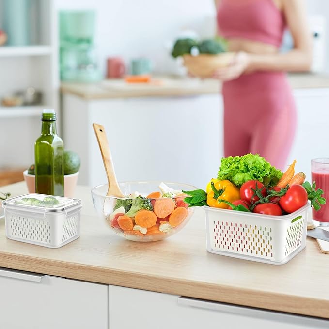10 Pieces Fruit Storage Container for Fridge, 5 Pack Plastic Fruit Containers for Fridge with Removable Colander, Container for Fruit Berry Salad, BPA Free Kitchen Refrigerator Organizers