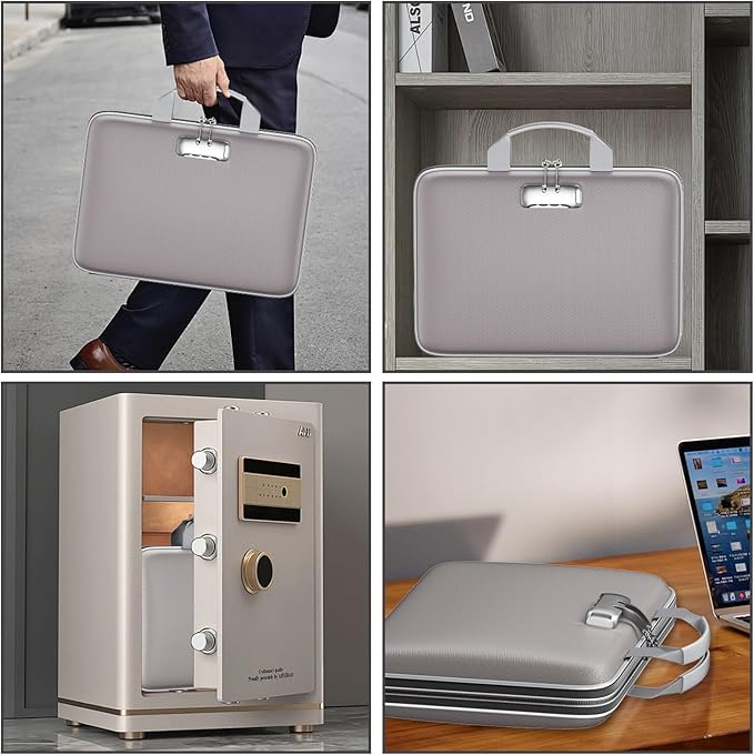 Fireproof File Organizer,Fireproof Document Box with Lock,Large 13 Pocket Expanding File Folder,Hard-Shell Portable Safe Storage for Letter/Legal Document,Laptop,Valuables-Light Gray