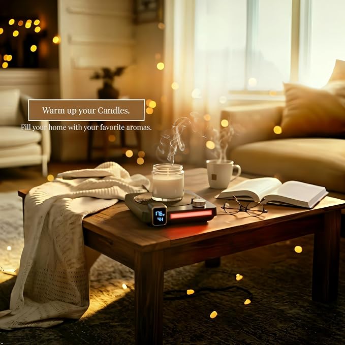 Coffee Mug Warmer for Desk, 40W Electric Cup Warmer with Digital Display, 9 Temp Settings, 1–12H Timer & Auto On/Off, LED Display Candle & Beverage Warmer Plate.