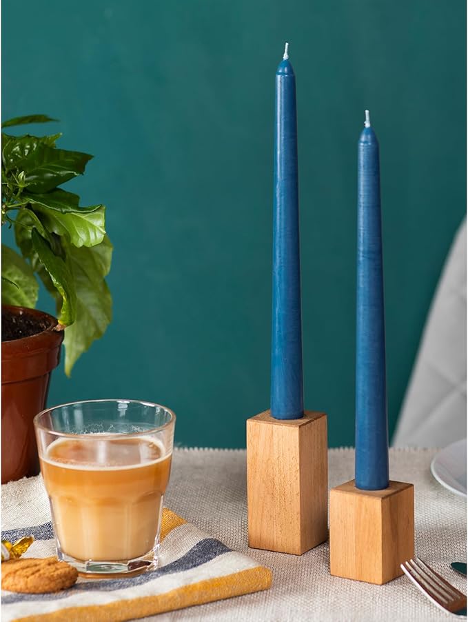 CANDWAX 8 inch Tapered Candles - Set of 12 Dripless Dinner Candles - Dark Blue
