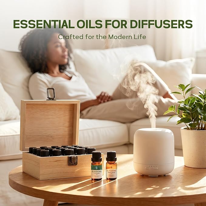 Essential Oils for Diffusers for Home – 20-Pack Essential Oil Set for Sleep & Refreshing Scents – Premium Aromatherapy Diffuser Oils Scents for Home in Wooden Gift Box, Best Gift for Any Occasion