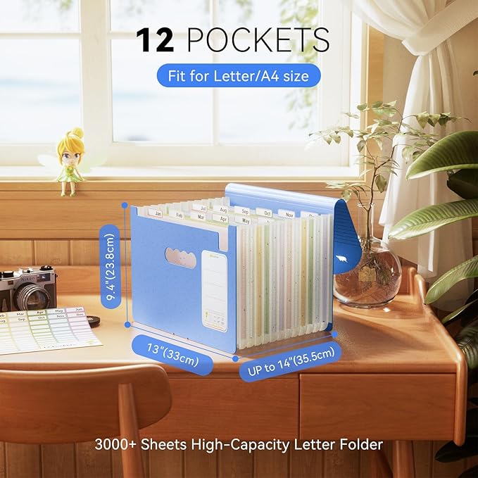 EcoStash 12-Pocket Wheat Straw Expanding File Folder, Adorable Polar Bear Cut-Out, Portable Monthly Bill & Tax Receipt Organizer, Letter/A4 Size -UN Blue Polar Bear