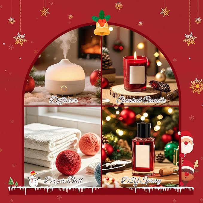 Christmas Fragrance Oil Set, 6 Premium Holiday Essential Oils for Diffuser, Candle Making - Caramel Pumpkin Swirl, Apple Cinnamon, Merry Berry Christmas, Christmas Fireplace Scented Oil Gift Set