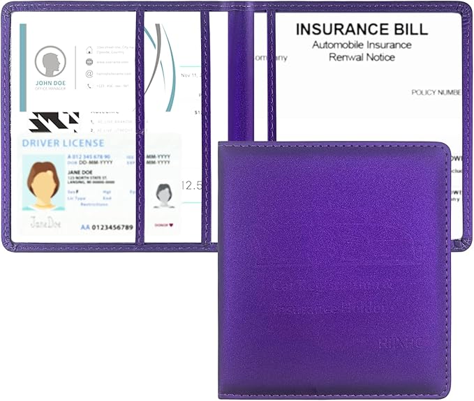 Car Registration and Insurance Holder, 5.5 x 5 Inch PU Leather Vehicle Glove Box Organizer Wallet Case Organizer for Insurance Card, Driver License, Essential Document, Paperwork
