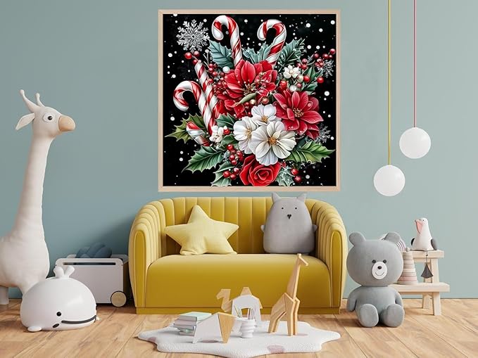 Accompany Wind Christmas Diamond Painting Kits for Adults, Christmas Candy Diamond Art Kits for Beginner,Full Round Drill DIY 5D Diamond Dots Gem Art Craft Kits for Home Wall Decor Gift 14×14 Inch