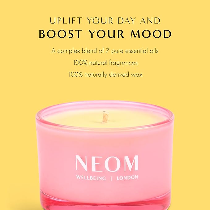 NEOM Great Day Scented Candle, Travel Size I Hand Finished I 100% Naturally derived Wax I Wild Mint and Mandarin I Designed to Help Uplift Your Day and Boost Your Mood.