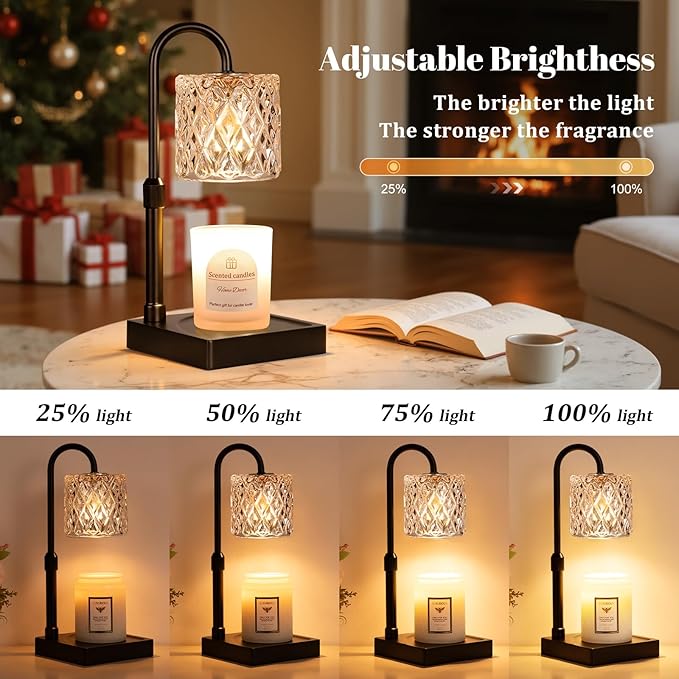 Hong-in Black Candle Warmer Lamp with Timer -Dimmable Adjustable Height Wax Melt Warmer for Jar Candles,Vintage Home Decor with Elegant Clear Glass,Birthday Gifts for Women, Mom, Friend, Sister