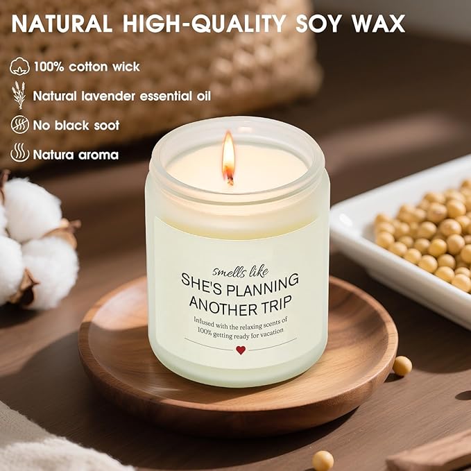Kosmickiss Best Travel Gifts for Women, Lavender Soy Wax, Funny Gift for Travelers Women, Vacation, Travel Gift for Her, Sister, Friends