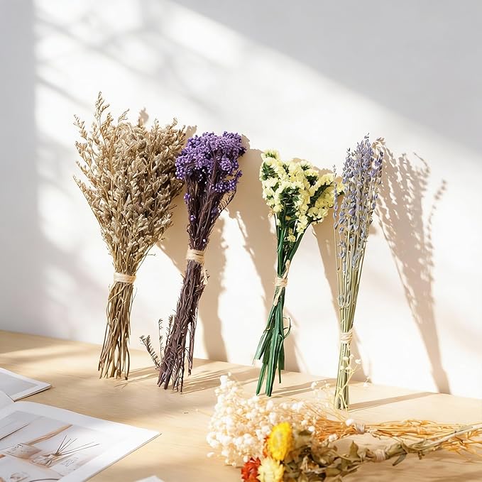 12 Kinds of Handmade Dried Flowers, Natural Pampas Grass, Asters, Love Grass, Rabbit Tail Grass, Lavender, Romantic Wedding Decoration, Festival Gift Home Decoration（Violet Series）