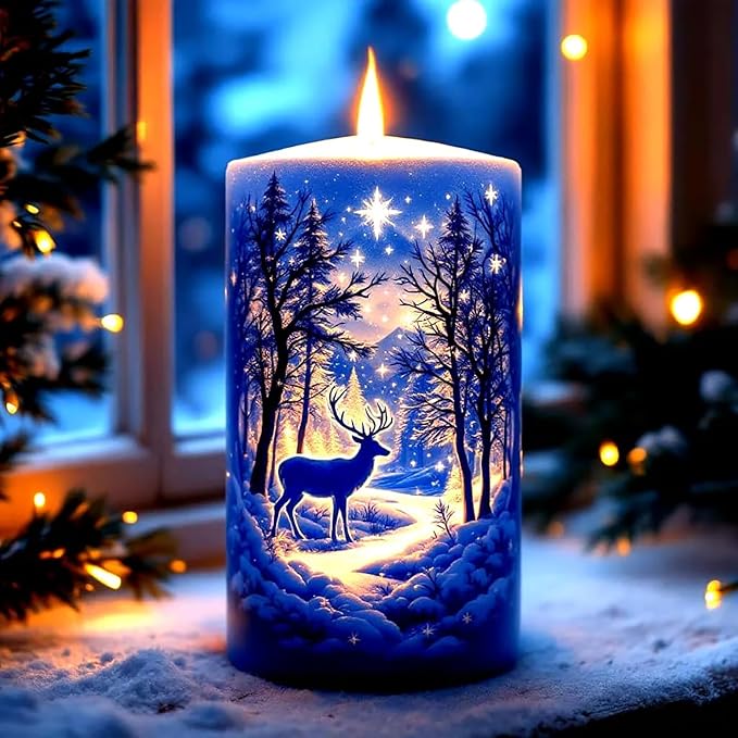 KINPLUB Christmas Winter Candle Diamond Painting Kits for Adults Beginners, Candle Forest Deer Diamond Art Kits for Adults, DIY Full Drill Round Gem Art Dots for Home Wall Decor 12x12 Inch