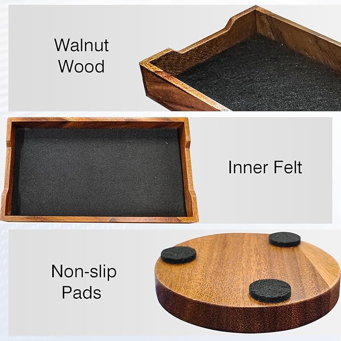 Walnut Desk Tray with Cup Coaster Set, Natural Wooden felt lined Desk Drawer Organizer for Keys, Pen, Watch, Home Office Desktop Accessories
