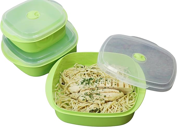 Reston Lloyd Nesting Microwave Containers, Set of 3, Adjustable Steam Vents, Airtight, Meal Prep, Durable BPA-Free Plastic- Freezer & Dishwasher Safe, Cookware & Food Storage, Anyday Cookware, Pink