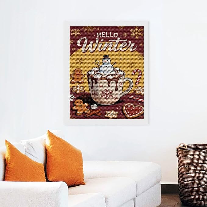 Diamond Painting Kits for Adults - Hello Winter Ice Cream & Gingerbread Snowflakes & Candles Painting DIY 5D Full Drill Diamond Dots Paintings with Diamonds Gem Art And Crafts Home Decor 16"x20"