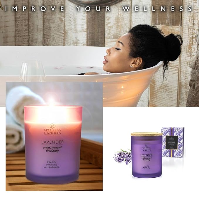 Lavender Candle 9.7 oz: 55 Hrs Burn Time - Lavender Scented Candles in Frosted Glass Jar with Wooden Crackling Wick in a Luxurious Gold Foil Lined Gift Box