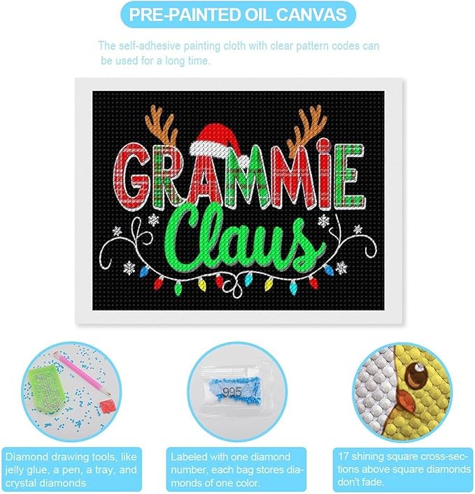 AIVKIEJK Diamond Painting Kits for Adults - Grammie Claus Grandma Christmas Xmas Painting DIY 5D Full Drill Diamond Dots Paintings with Diamonds Gem Art and Crafts Home Decor 12"x16"