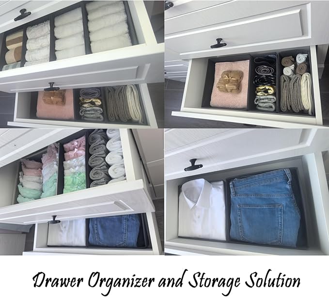 Sock Drawer Organizer 9 Pack - Collapsible Fabric Storage Bins for Underwear Divider, Small Closet Organizers with 9 Compartments, Khaki