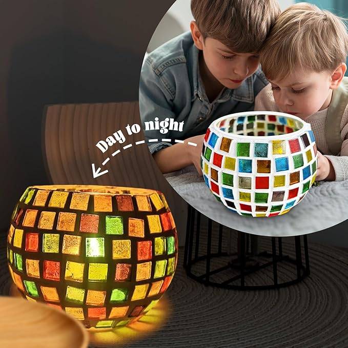 goldentime Glass Mosaic Candle Holder Kit, DIY Stained Glass Kit for Adults Home Decor Fun Arts and Crafts Gifts for Teens Adults Valentine Birthday Mother’s Day Gifts